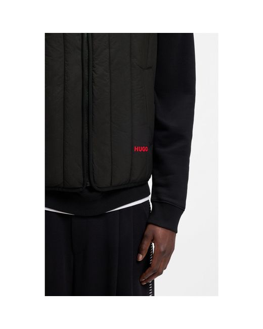 HUGO Black Vertical-Quilted Gilet With Logo Detail for men