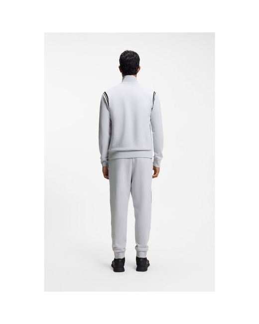 Boss White Stretch-Cotton Regular-Fit Tracksuit Set With Stripe Inserts for men