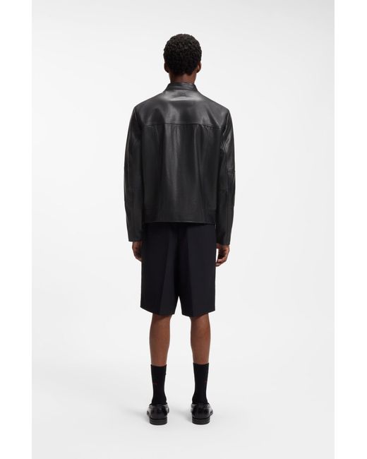 HUGO Slim-Fit Jas Van Generfd Leer in het Black voor heren