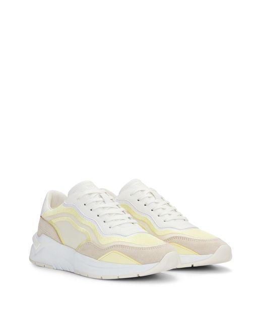 Boss White Sneakers Aus Verschiedenen Materialien Mit Besticktem Mesh Und Schnürung