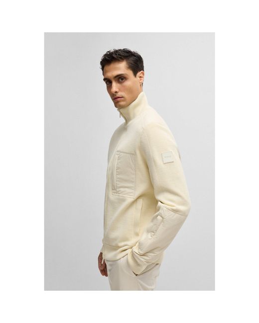 Boss Natural Mixed-Material Knitted Jacket With Padding And Ribbed Cuffs for men