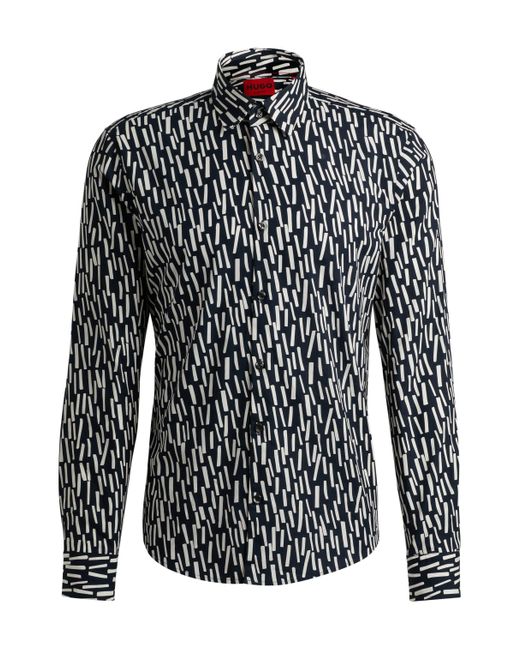 HUGO Gray Slim-fit Shirt In Abstract-printed Cotton Poplin for men