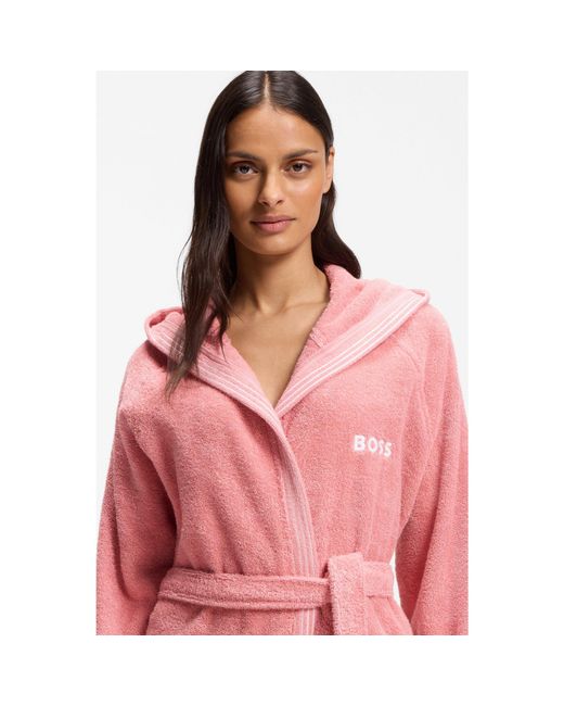 Boss Pink Cotton Dressing Gown With Embroidered Logo for men