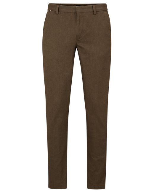 Boss Brown Slim-fit Chinos In A Melange Stretch-cotton Blend for men