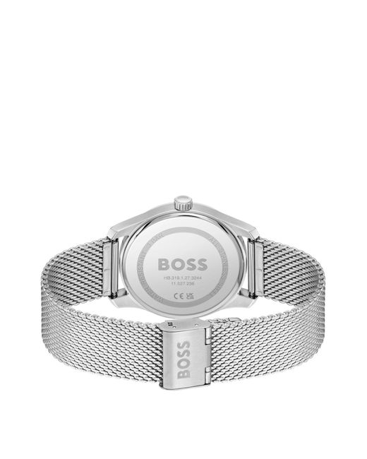 Boss Gray Mesh-bracelet Watch With Blue Patterned Dial for men