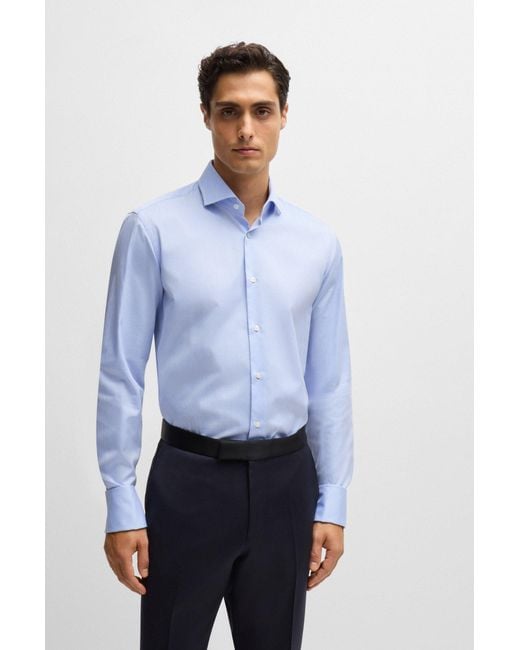 Boss Blue Regular-fit Shirt In Structured Cotton With Double Cuffs for men