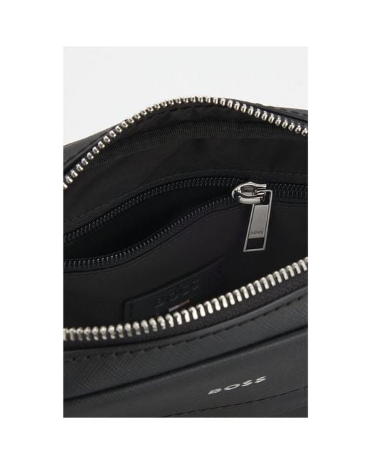 Boss Black Recycled-Leather Reporter Bag With Adjustable Logo Strap for men