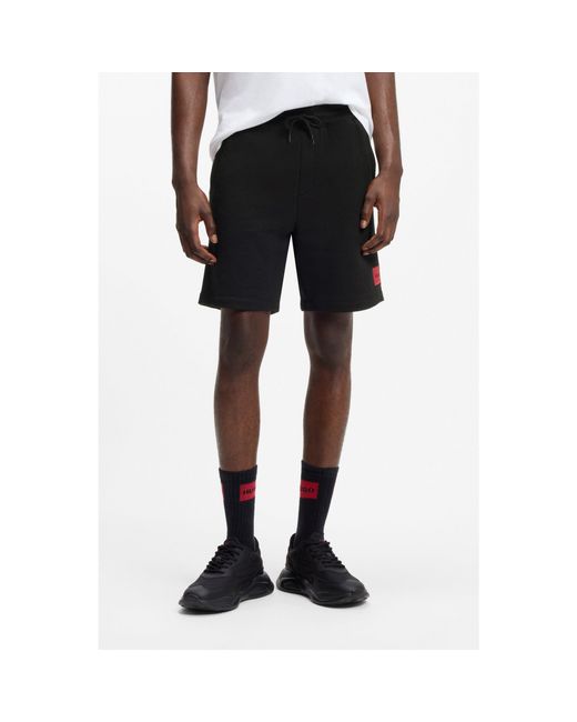 HUGO Black Cotton-terry Regular-fit Shorts With Logo Label for men