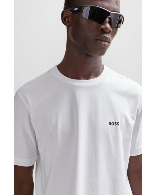 Boss White Stretch-cotton Regular-fit T-shirt With Contrast Logo for men