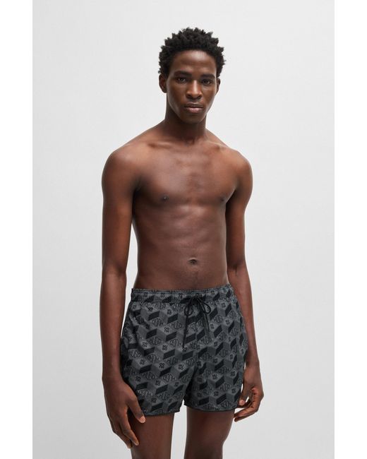 HUGO Gray Dark Grey Men's Swim Shorts Size M for men