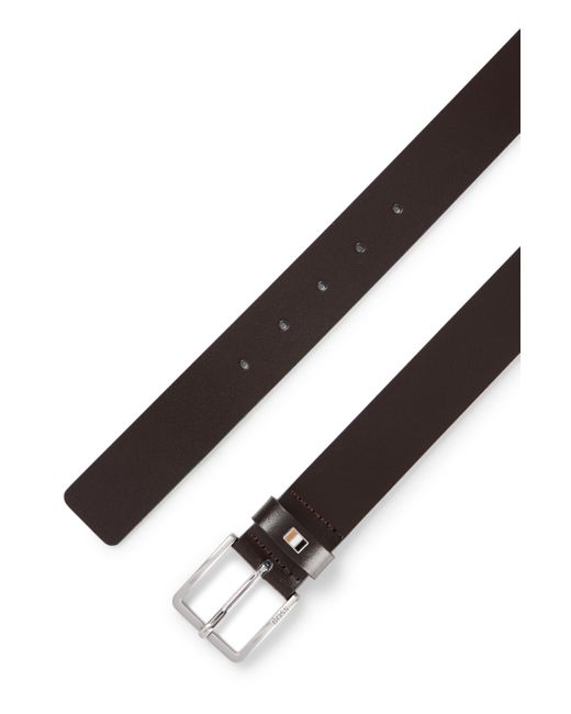 Boss Black Italian-leather Belt With Signature-stripe Keeper Trim for men