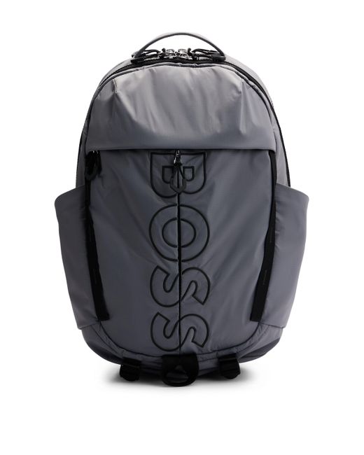 Boss Gray Coated-velour Multi-pocket Backpack With Outline Logo for men