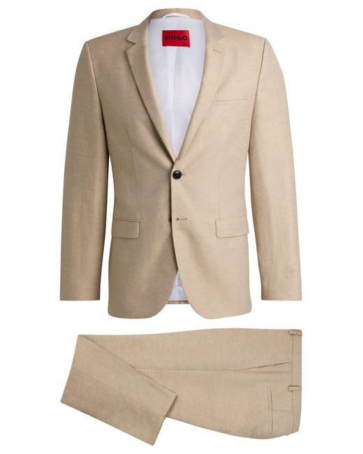 HUGO White Extra-slim-fit Suit In Linen-blend Chambray for men