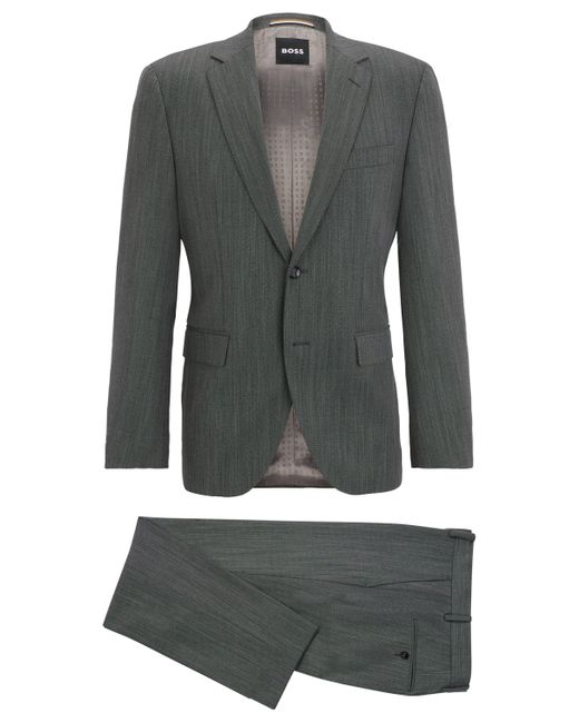 Costume Regular Fit en tissu stretch infroissable à micro motif Boss pour homme en coloris Gray
