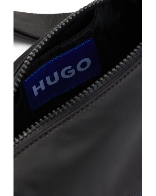 HUGO Black Crossbody Bag In Structured Twill With Blue Logo Trim
