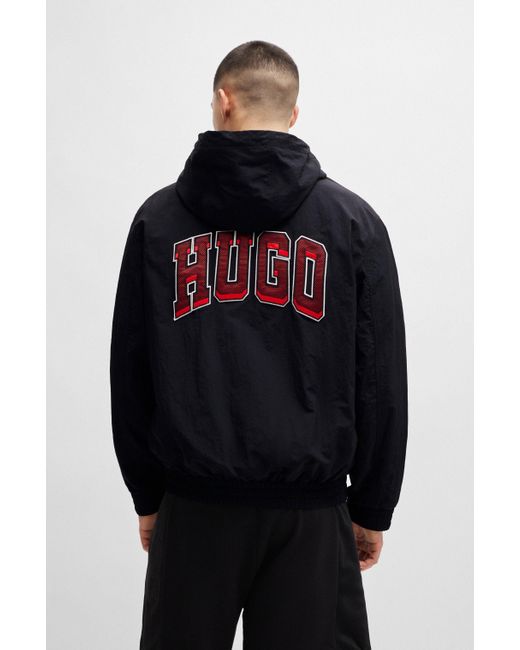 HUGO Blue Water-repellent Slim-fit Jacket With Sporty Logos for men