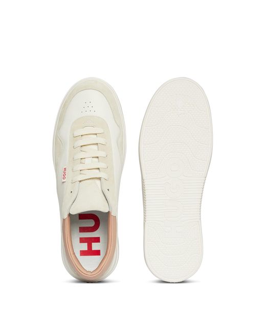 HUGO White Cupsole-style Trainers In Leather And Suede for men