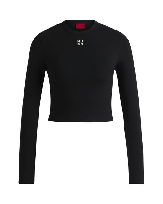 HUGO Slim-fit Top Van Een Katoenmix Met Tweedelig Logo in het Black