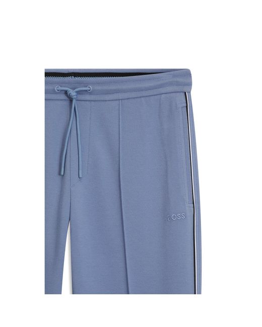 Boss Blue Cotton-Blend Tracksuit Bottoms With Piping Details for men