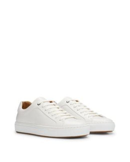 Baskets en cuir à semelle cupsole et logos confectionnées en Italie Boss pour homme en coloris White