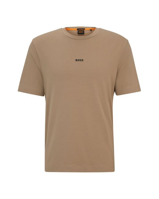 Boss Natural Relaxed-fit T-shirt In Stretch Cotton With Logo Print for men
