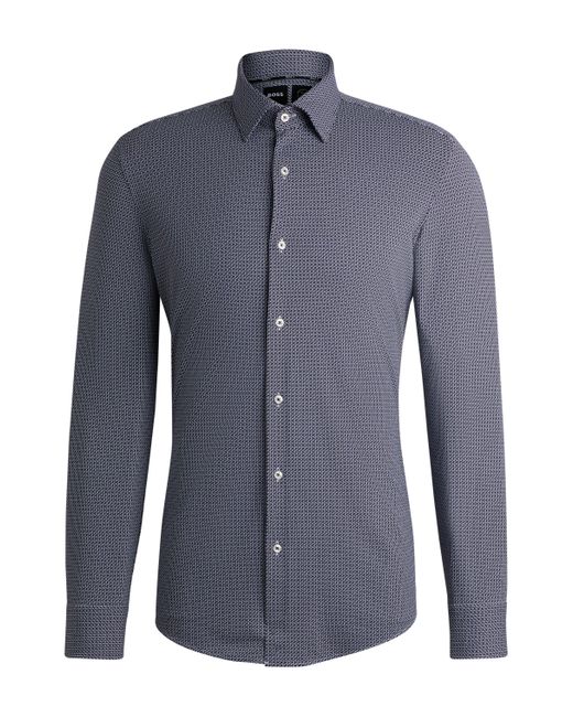 Boss Slim-fit Overhemd Van Hoogwaardig Stretchmateriaal Met Geometrische Print in het Blue voor heren