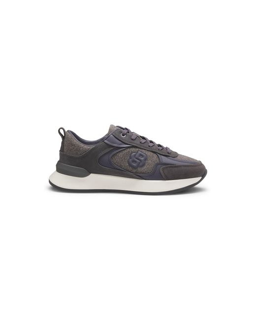 Boss Gray Retro-Inspired Trainers With Wool-Look Trims