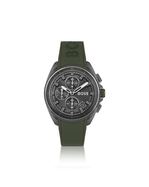 Boss Gray Plated Chronograph Watch With Silicone Strap for men