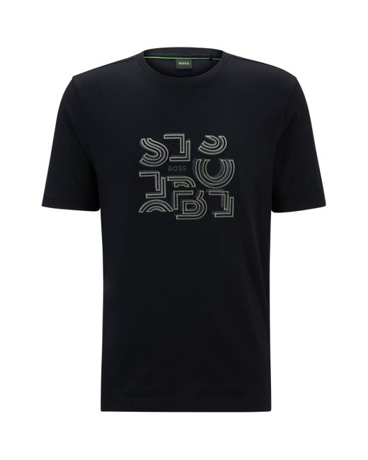 Boss Regular-Fit T-Shirt aus Baumwoll-Jersey mit Typografie-Artwork in Black für Herren
