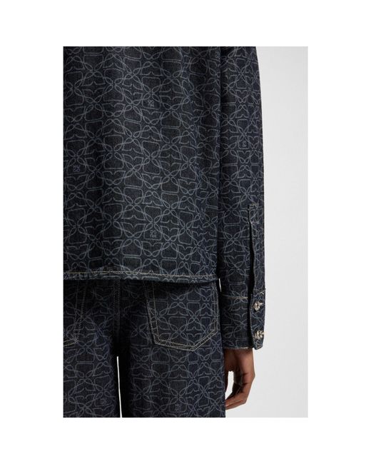 HUGO Blue Rigid-Denim Jacket With Monogram Laser Print