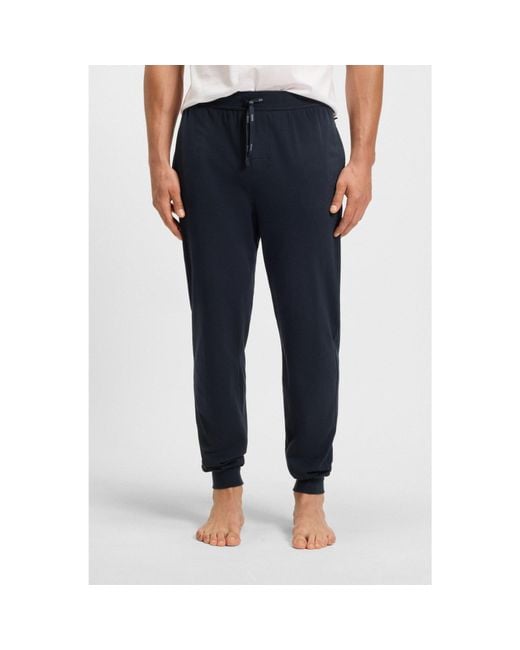 Boss Blue Stretch-Cotton Tracksuit Bottoms With Embroidered Logo for men