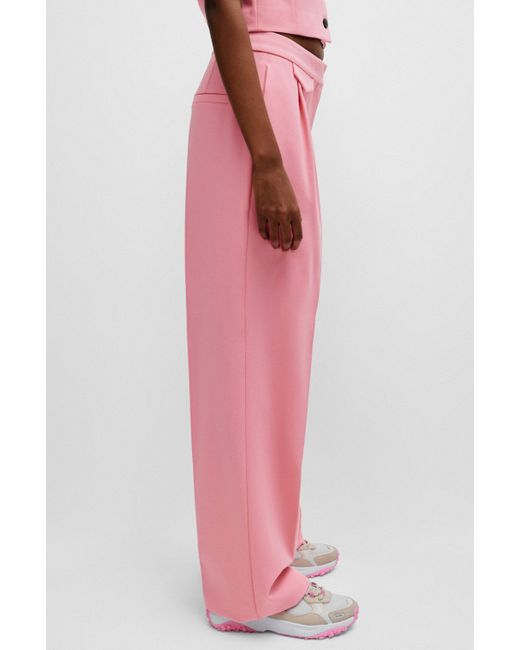 HUGO Pink Relaxed-fit Trousers In Stretch Fabric With Front Pleats
