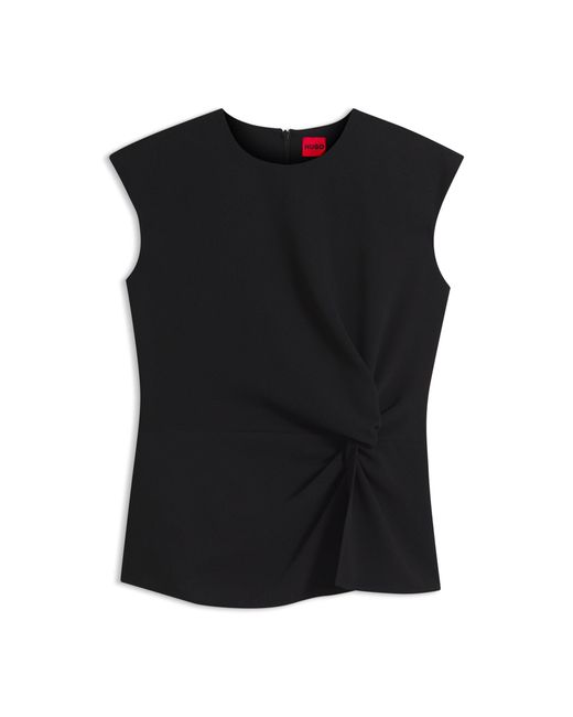 HUGO Black Crepe Top With Knotted Detail