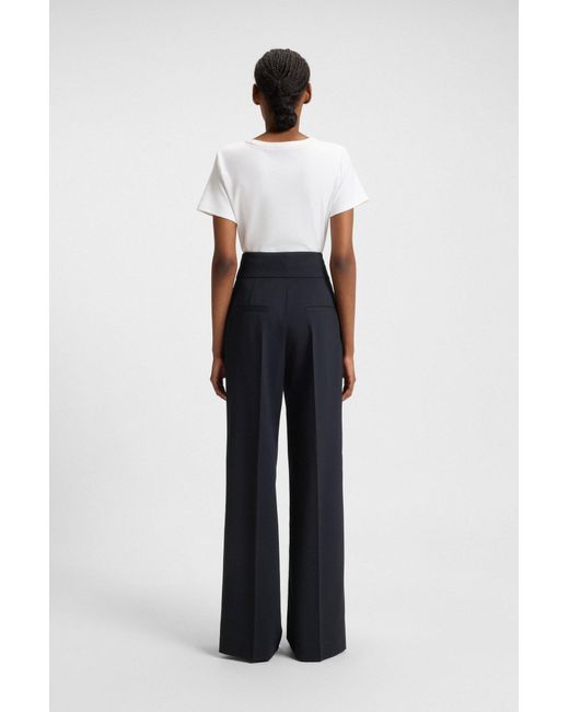HUGO Regular-Fit Broek Met Hoge Taille En Uitlopende Pijpen in het Blue