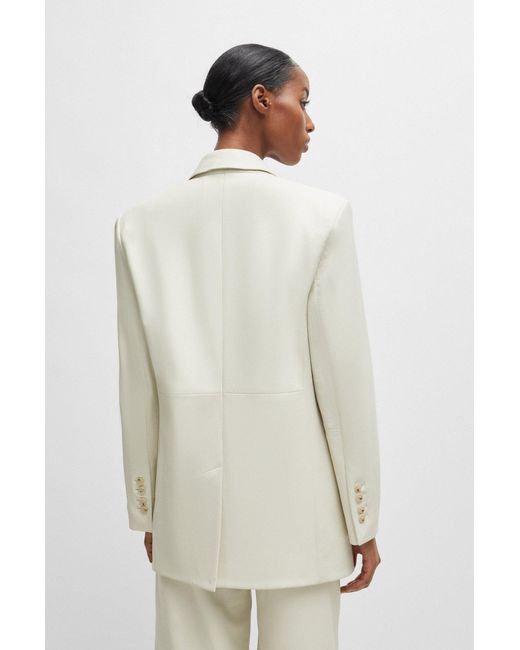 Boss White Longline Double-breasted Jacket In Leather