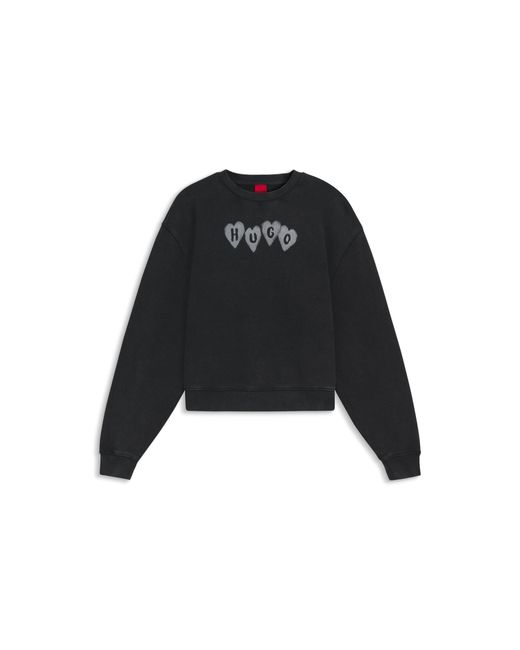 HUGO Black Cotton-Terry Sweatshirt With Heart Logo