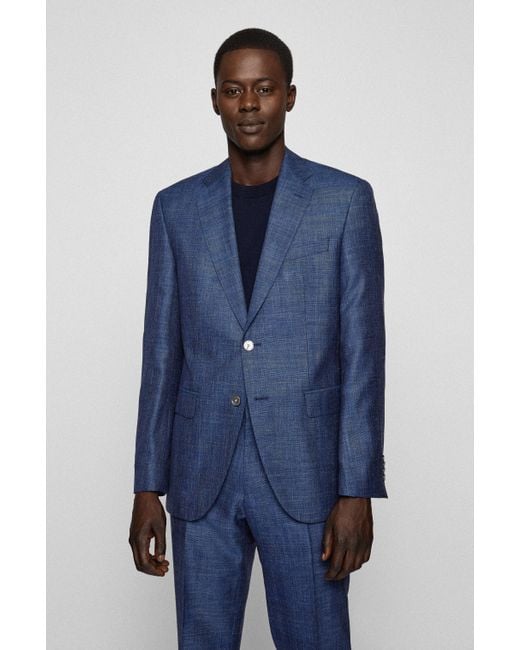 BOSS by HUGO BOSS Regular-fit Suit In Virgin Wool, Silk And Linen in Blue  for Men | Lyst