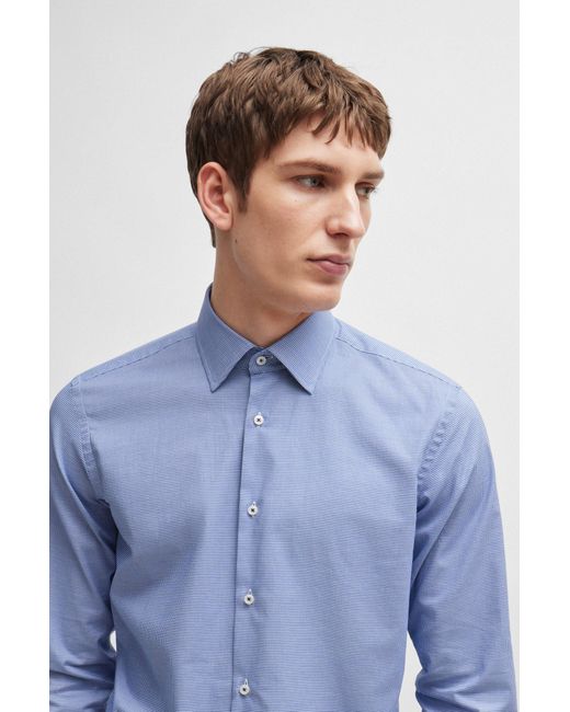 Boss Blue Regular-fit Shirt In Easy-iron Pepita Stretch Cotton for men