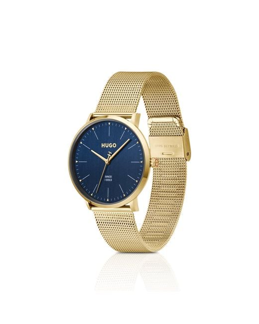 HUGO Blue #Style 3H-Dial Watch With Mesh Bracelet for men
