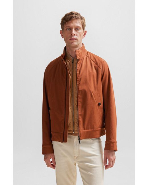 Boss Brown Regular-fit Harrington Jacket With Detachable Inner Gilet for men