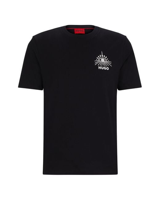HUGO Black Cotton-jersey Regular-fit T-shirt With Seasonal Artwork for men
