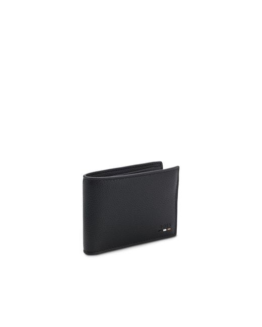 Boss Black Grained Folding Wallet With Signature-Stripe Trim for men