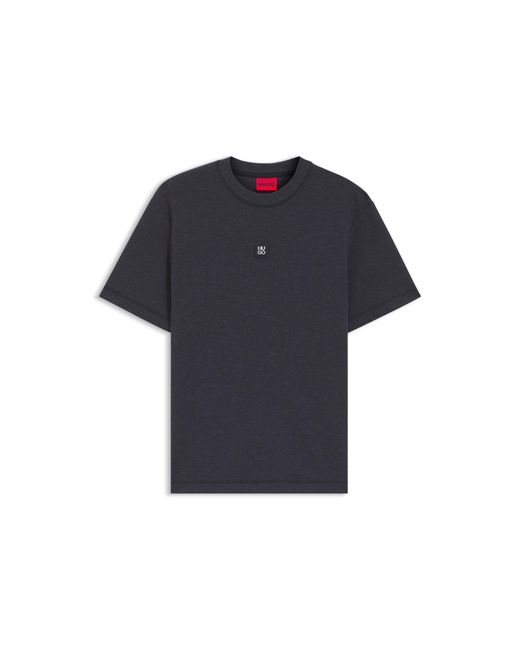 HUGO Blue Cotton-Blend T-Shirt With Stacked Logo for men