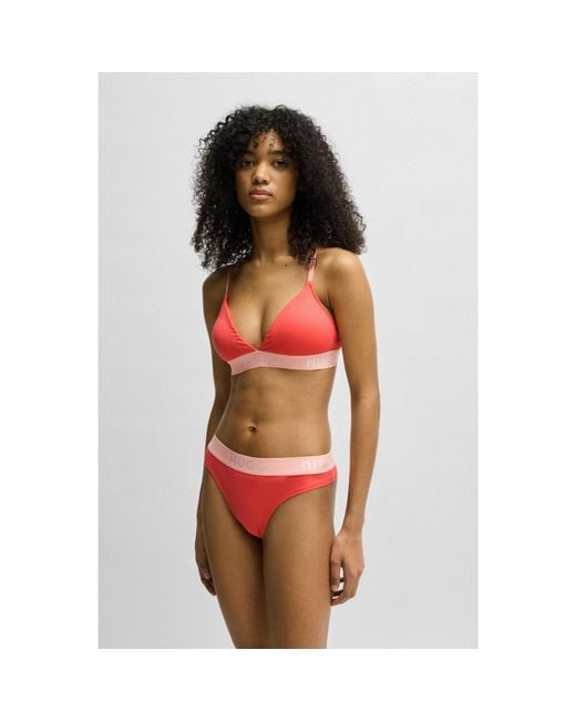HUGO Red Stretch-Cotton Thong Briefs With Logo Waistband