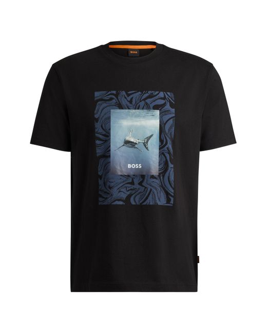 Boss Regular-fit T-shirt Van Katoenen Jersey Met Nieuw Artwork in het Black voor heren