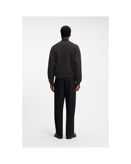HUGO Black Interlock-Jersey Bomber Jacket With Stacked-Logo Trim for men