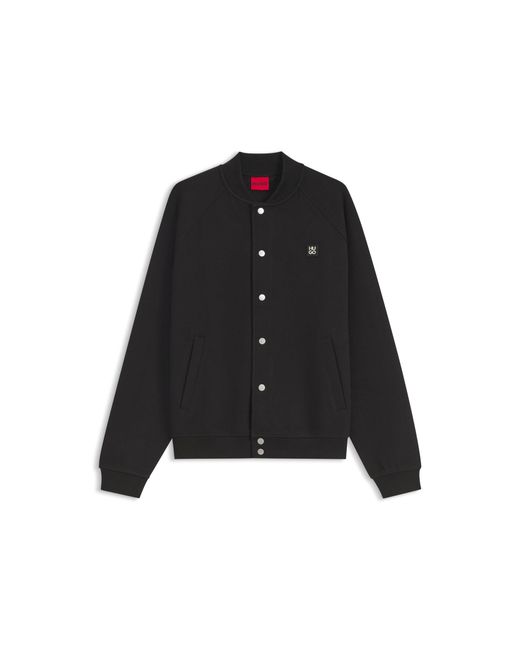HUGO Black Interlock-Jersey Bomber Jacket With Stacked-Logo Trim for men
