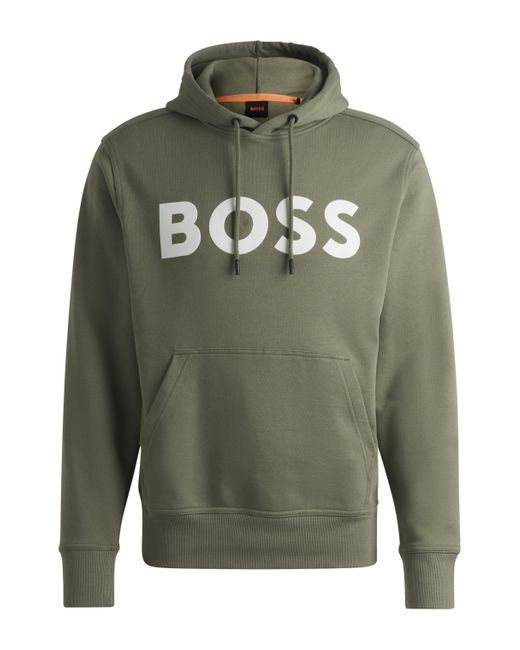 Boss Relaxed-Fit Hoodie aus Baumwoll-Terry mit Kontrast-Logo in Green für Herren
