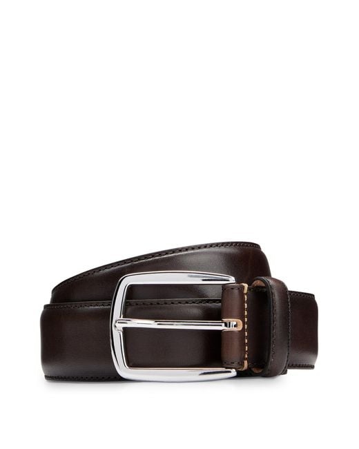 Boss Multicolor Italian-leather Belt With Silver-tone Pin Buckle for men
