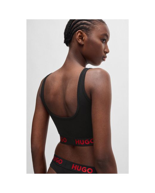 HUGO Black Stretch-Cotton Bralette With Logo Band